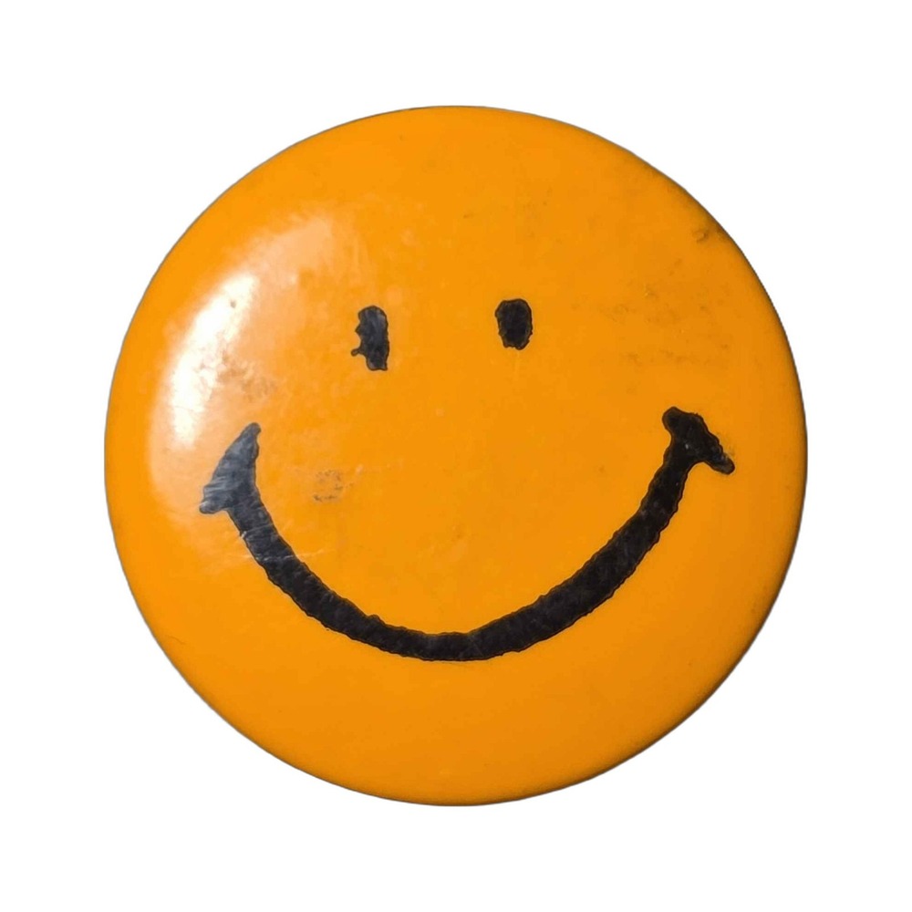 Vintage Orange Smiley Face Happy Icon Pin Button B84